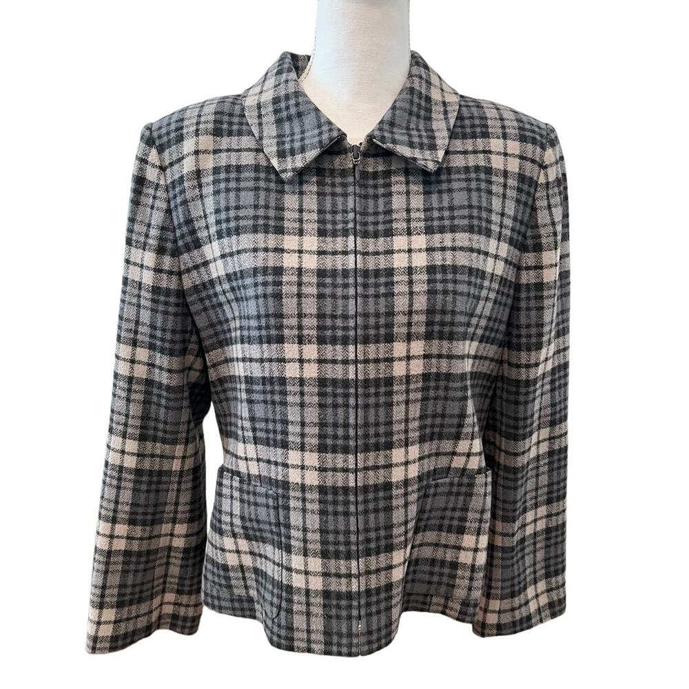 Vintage Casual Corner Fall Blazer Gray Plaid Print